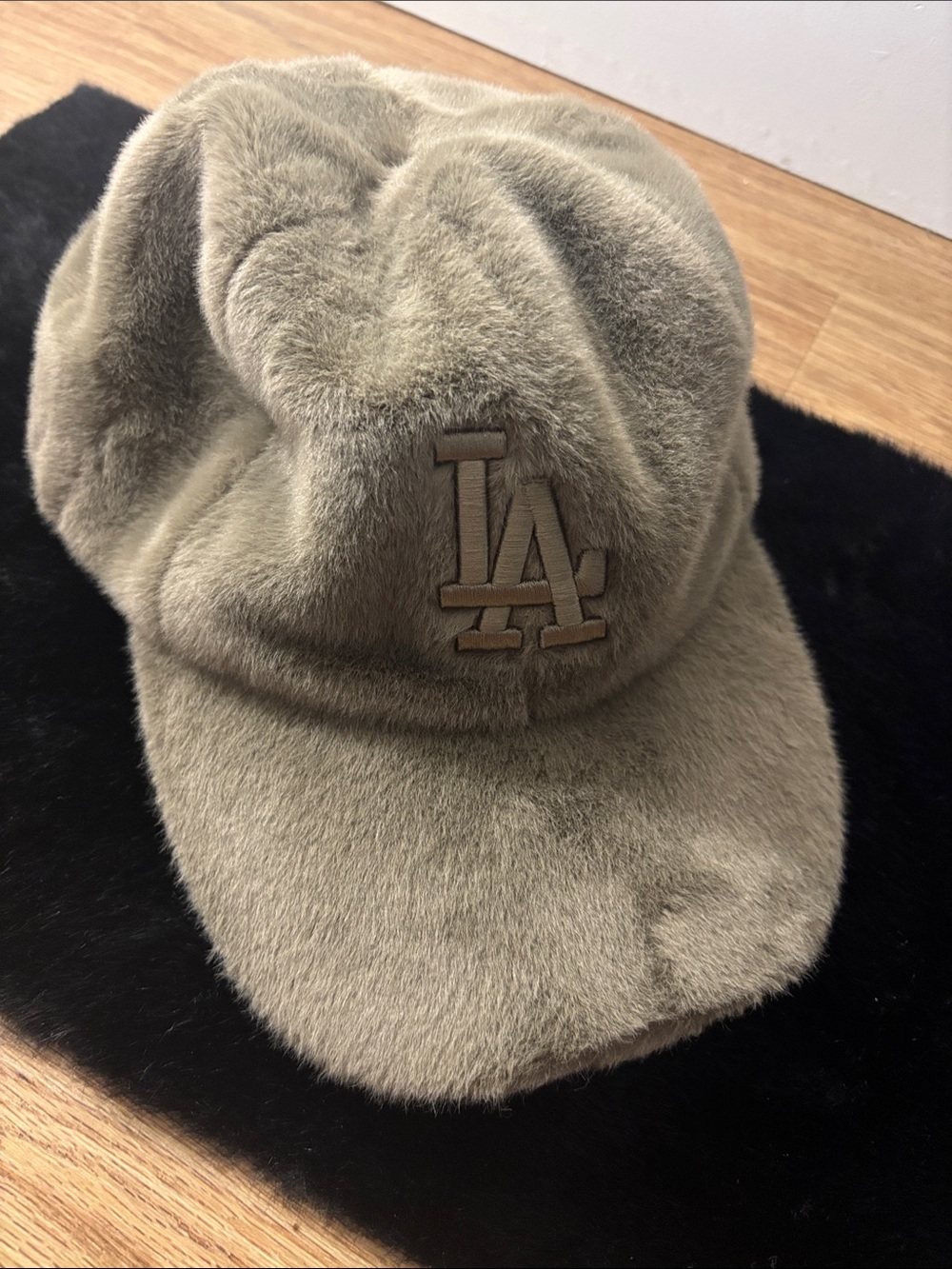 LA Logo Faux Fur Baseball Cap - Olive Taupe